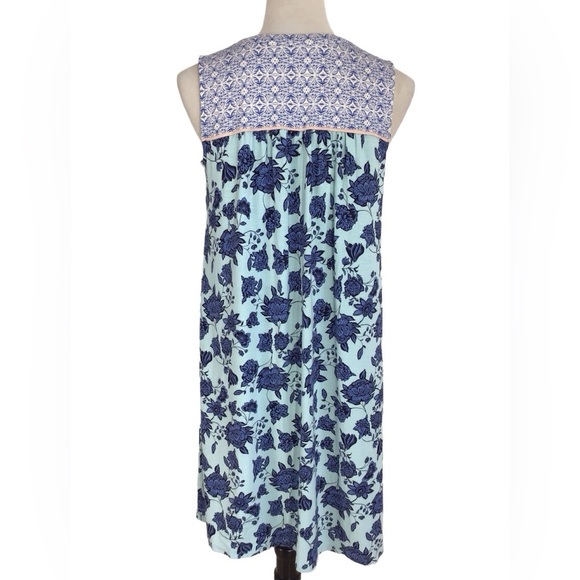 J Jill Floral Sleeveless Aqua Blue V Neck Dress Women’s Size Small Petite NEW - Picture 3 of 13